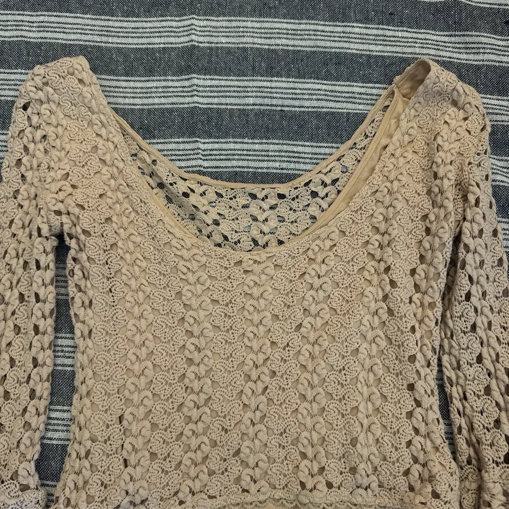 Free People Beige Crochet Knit Bell Sleeve Camisole